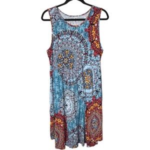 Himone Sleeveless Dress Women's Size 2XL Scoop neck, mandala print multi color